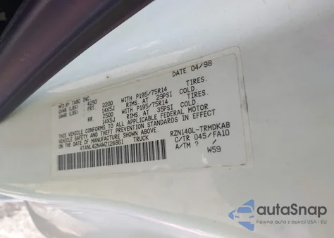 1998 Toyota Tacoma из США, поврежденный, VIN 4TANL42N4WZ126861